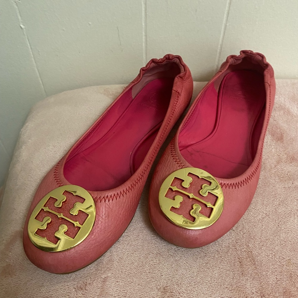 Tory Burch Pink Leather Minnie Flats - Picture 4 of 7
